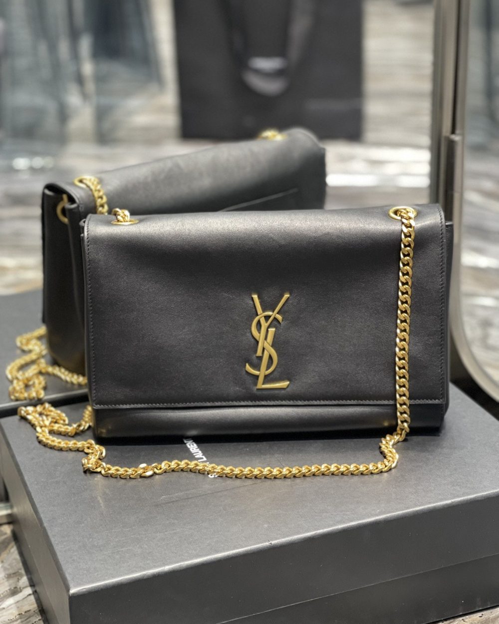 [REP 1:1] Saint Laurent Kate Medium Reversible Chain Bag Black In Suede With Gold Hardware For Women 11.2in/29cm YSL