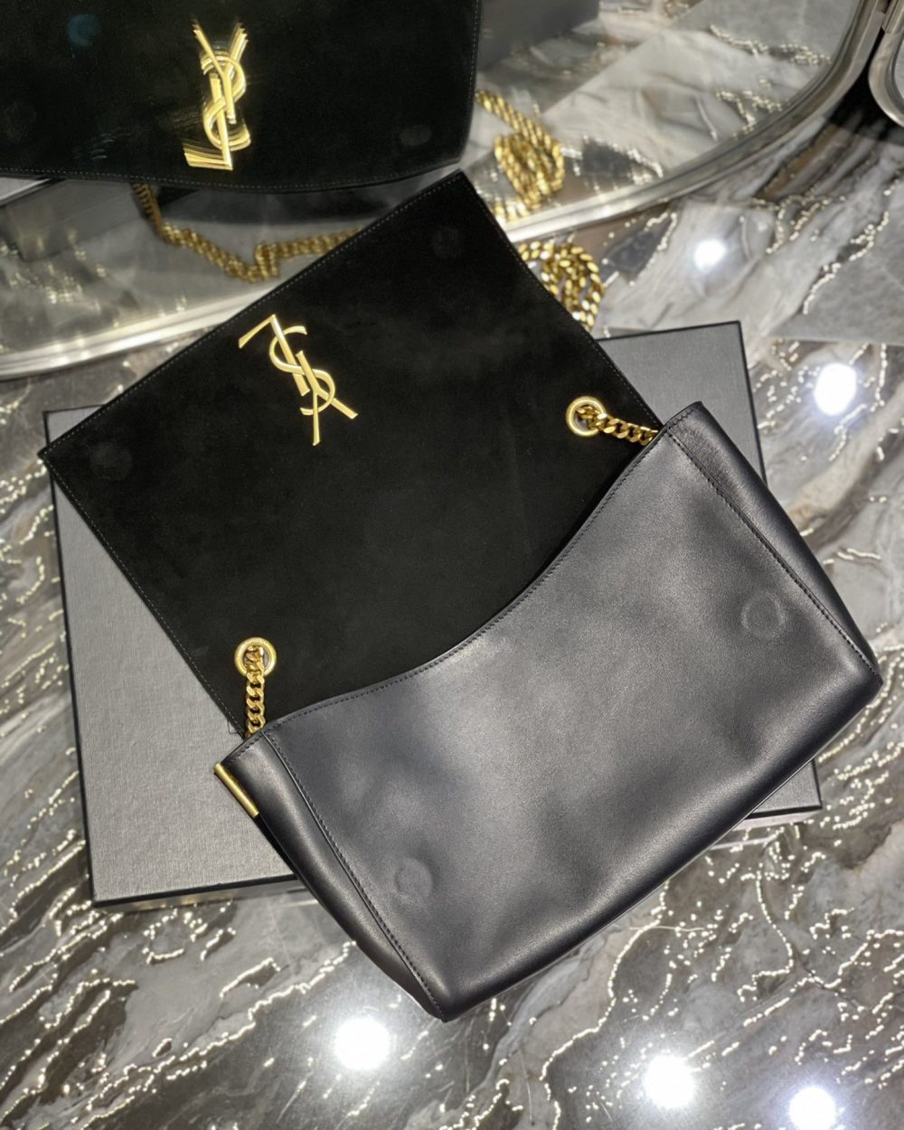 [REP 1:1] Saint Laurent Kate Medium Reversible Chain Bag Black In Suede With Gold Hardware For Women 11.2in/29cm YSL