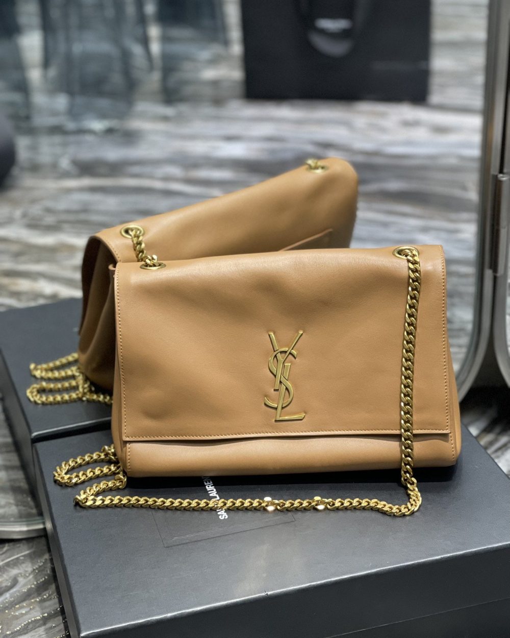 [REP 1:1] Saint Laurent Kate Medium Reversible Chain Bag Brown In Suede With Gold Hardware For Women 11.2in/29cm YSL