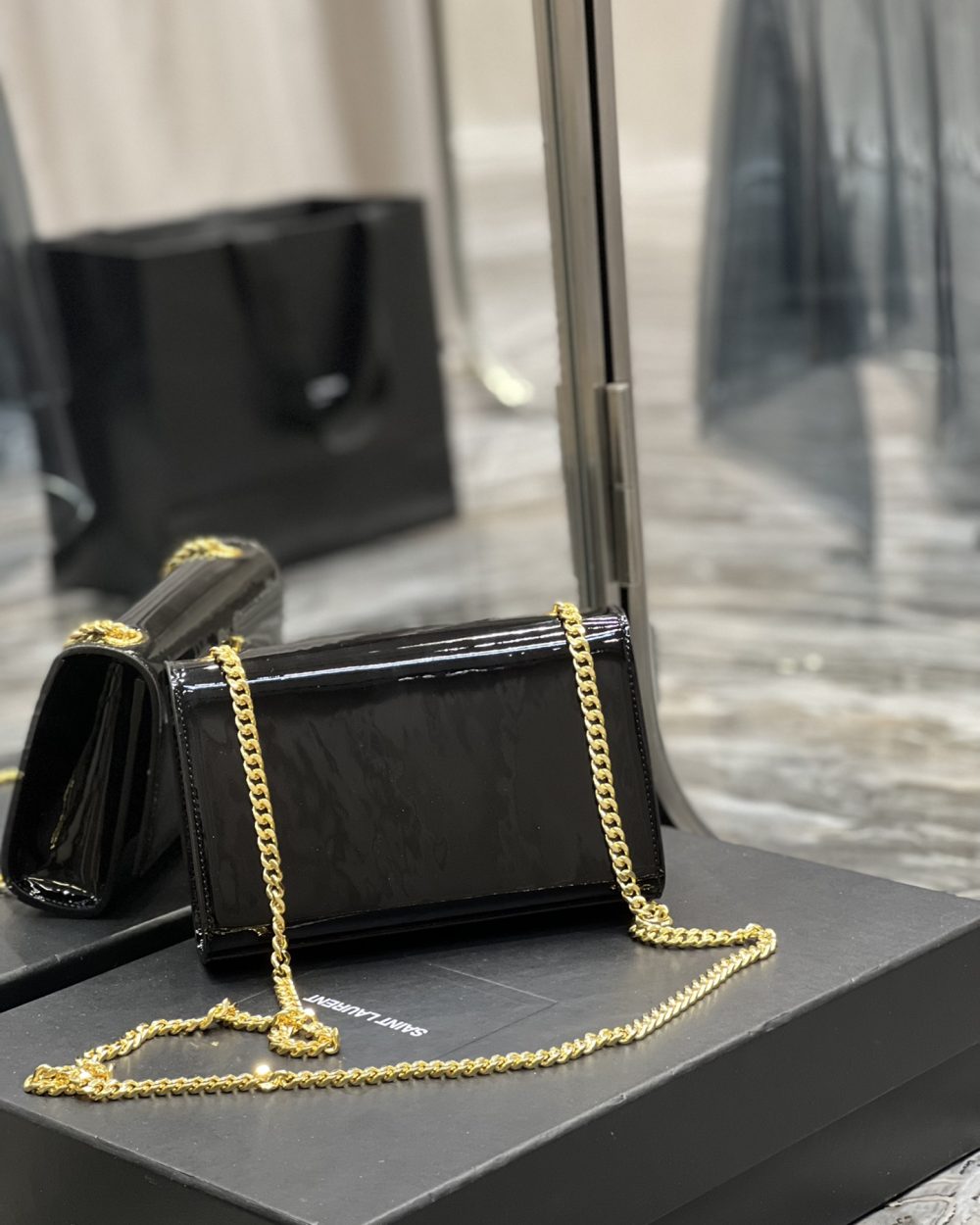 [REP 1:1] Saint Laurent Kate Monogram Shoulder Bag Light Black For Women 7.8in/20cm YSL