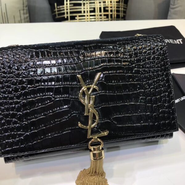[REP 1:1] Saint Laurent Kate Small Chain Bag With Tassel In Embossed Black For Women 7.8in/20cm YSL 474366DND0J1000