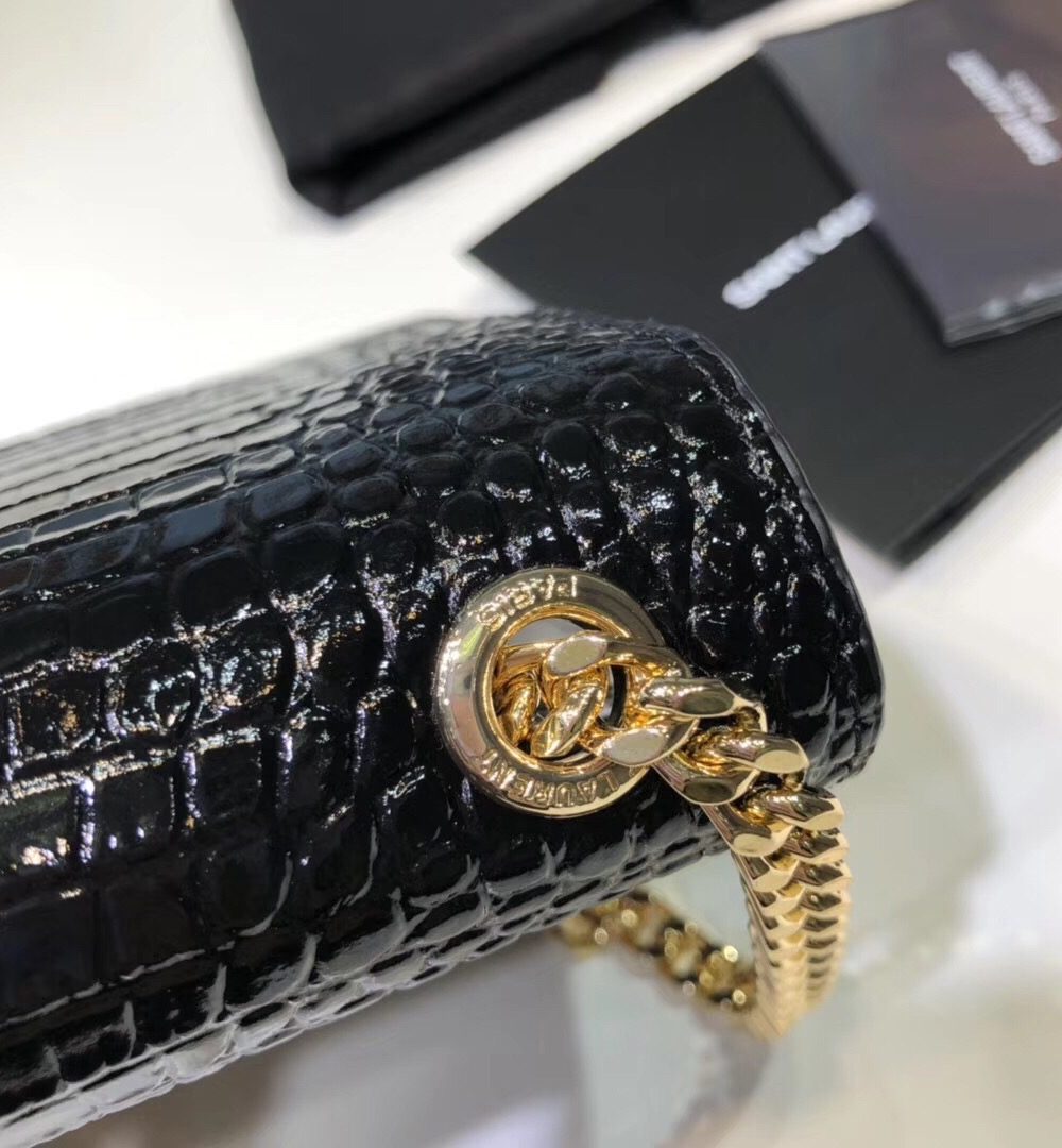 [REP 1:1] Saint Laurent Kate Small Chain Bag With Tassel In Embossed Black For Women 7.8in/20cm YSL 474366DND0J1000