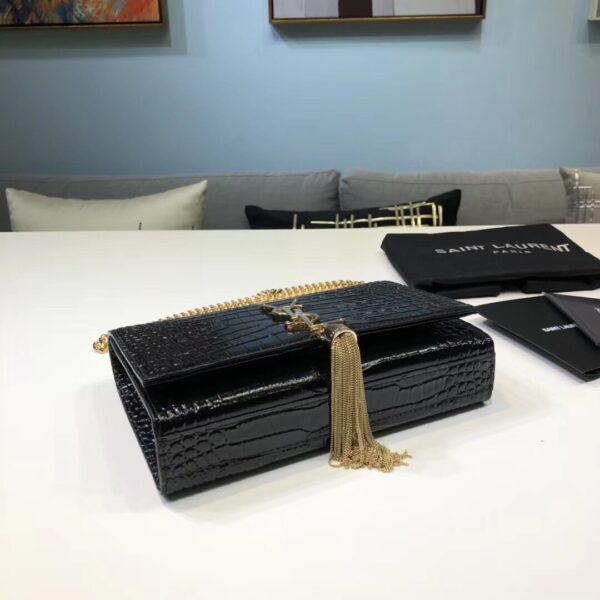[REP 1:1] Saint Laurent Kate Small Chain Bag With Tassel In Embossed Black For Women 7.8in/20cm YSL 474366DND0J1000