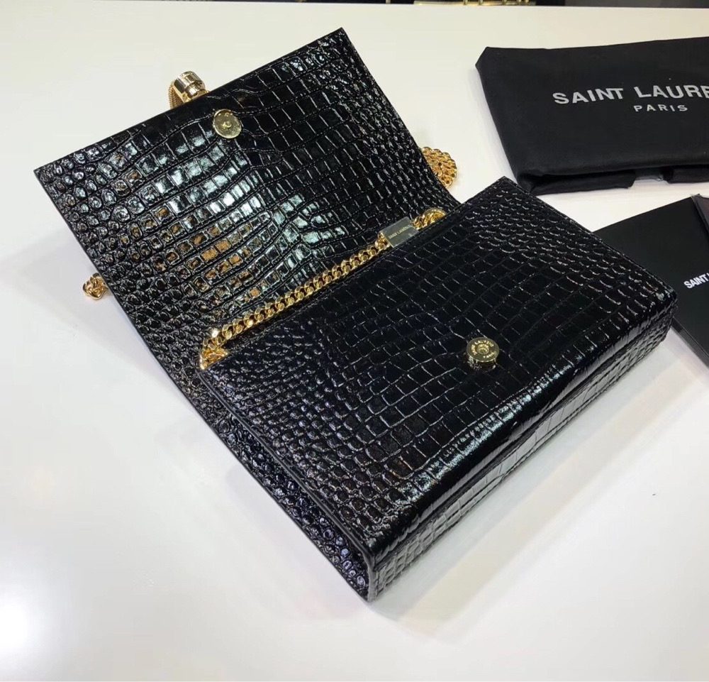 [REP 1:1] Saint Laurent Kate Small Chain Bag With Tassel In Embossed Black For Women 7.8in/20cm YSL 474366DND0J1000