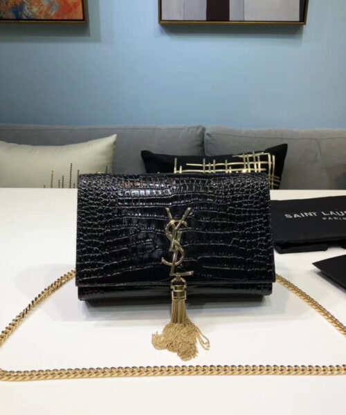 [REP 1:1] Saint Laurent Kate Small Chain Bag With Tassel In Embossed Black For Women 7.8in/20cm YSL 474366DND0J1000