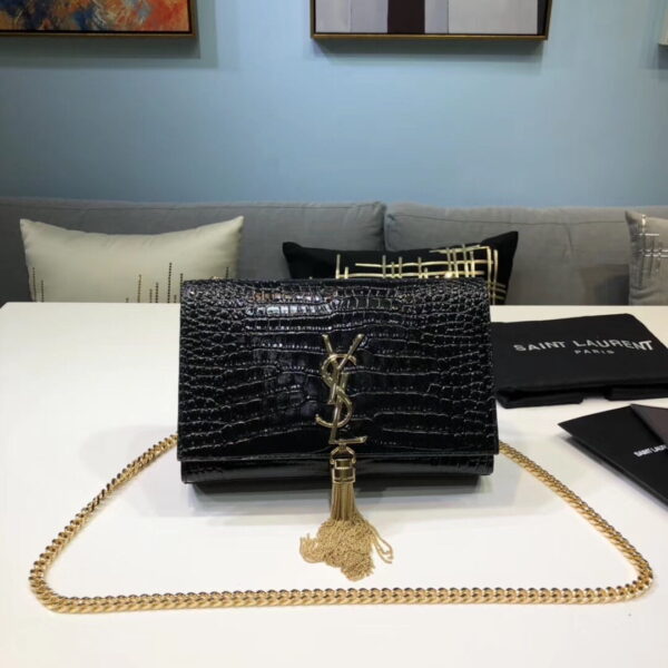[REP 1:1] Saint Laurent Kate Small Chain Bag With Tassel In Embossed Black For Women 7.8in/20cm YSL 474366DND0J1000