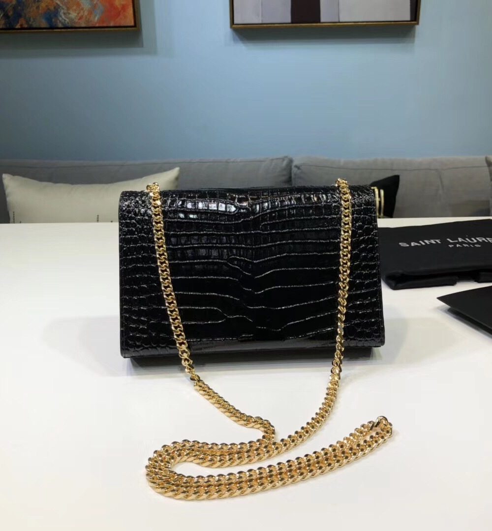[REP 1:1] Saint Laurent Kate Small Chain Bag With Tassel In Embossed Black For Women 7.8in/20cm YSL 474366DND0J1000