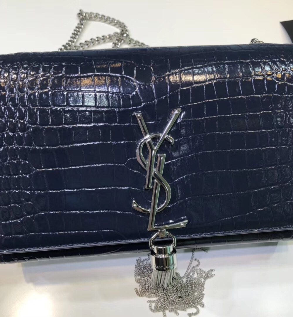 [REP 1:1] Saint Laurent Kate Small Chain Bag With Tassel In Embossed Black For Women 7.8in/20cm YSL 474366DND0N1000