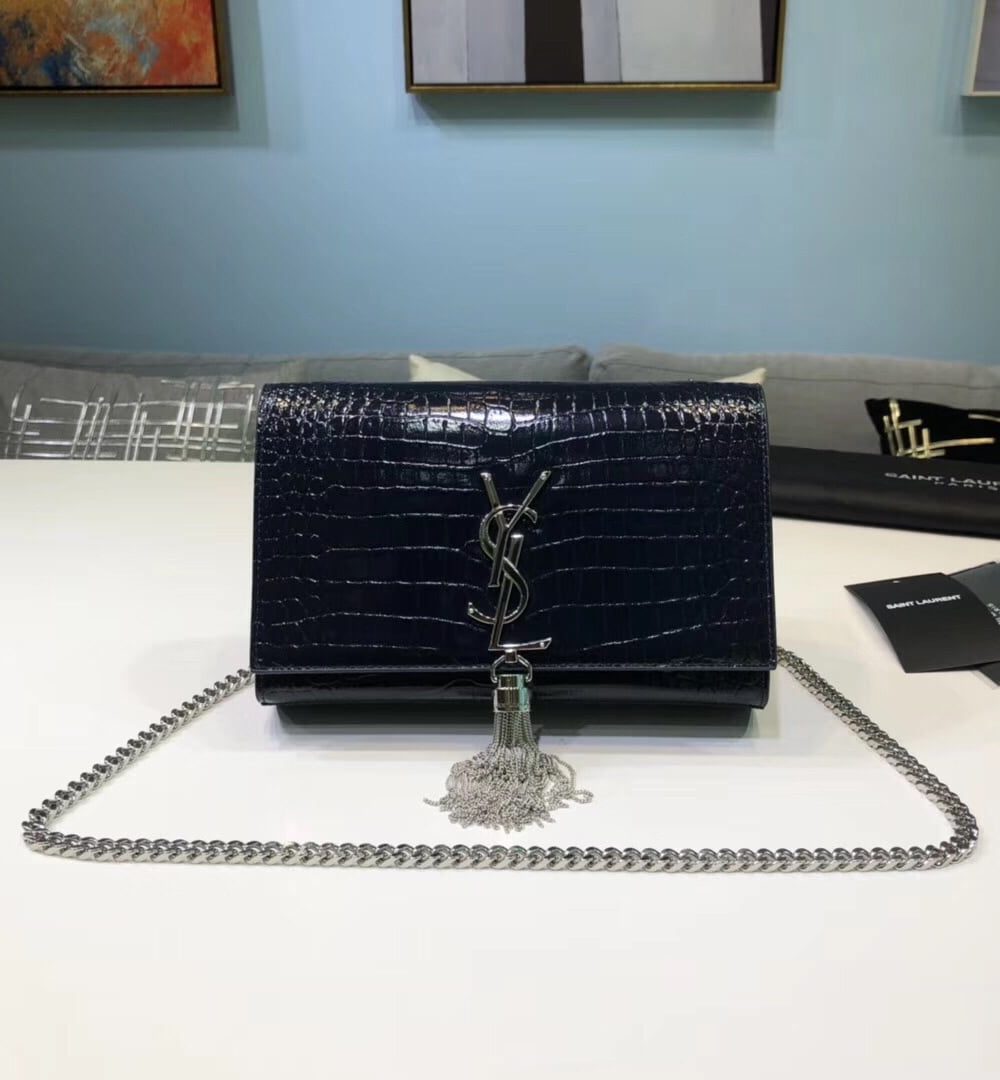 [REP 1:1] Saint Laurent Kate Small Chain Bag With Tassel In Embossed Black For Women 7.8in/20cm YSL 474366DND0N1000