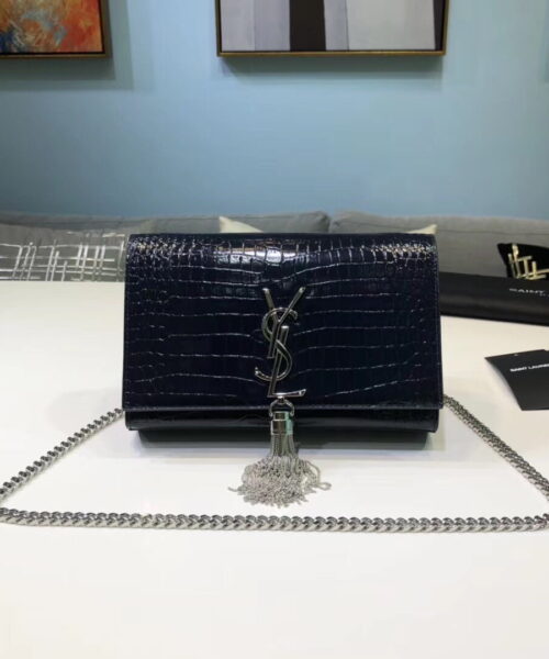 [REP 1:1] Saint Laurent Kate Small Chain Bag With Tassel In Embossed Black For Women 7.8in/20cm YSL 474366DND0N1000