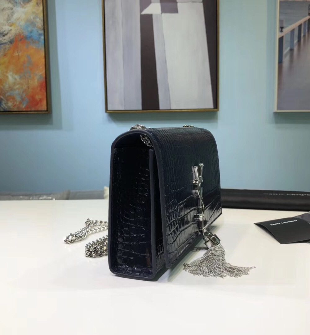 [REP 1:1] Saint Laurent Kate Small Chain Bag With Tassel In Embossed Black For Women 7.8in/20cm YSL 474366DND0N1000