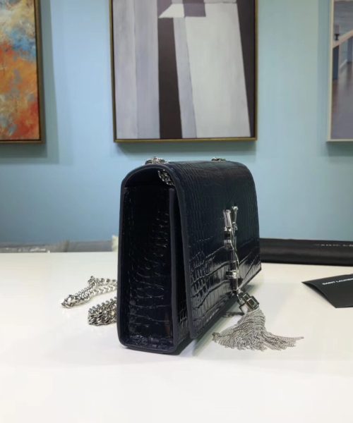 [REP 1:1] Saint Laurent Kate Small Chain Bag With Tassel In Embossed Black For Women 7.8in/20cm YSL 474366DND0N1000