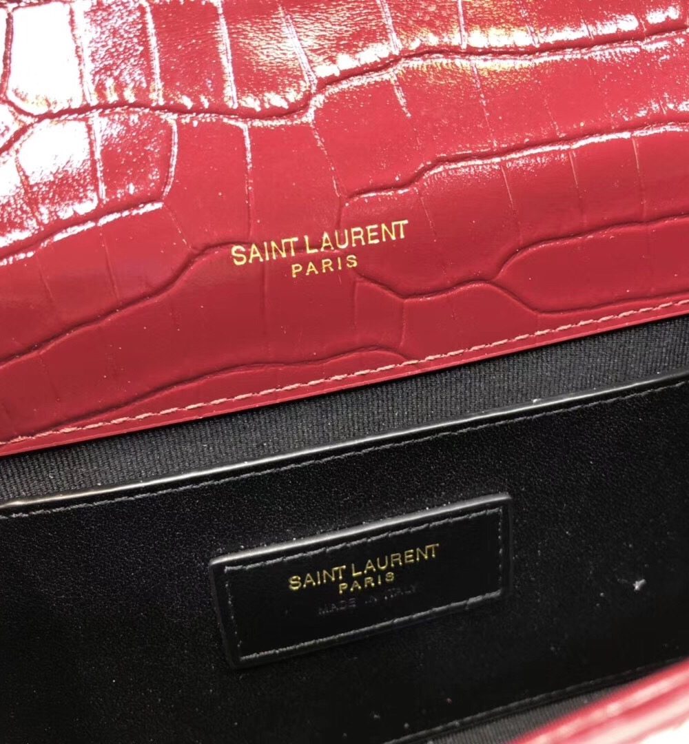 [REP 1:1] Saint Laurent Kate Small Chain Bag With Tassel In Embossed Burgundy For Women 7.8in/20cm YSL