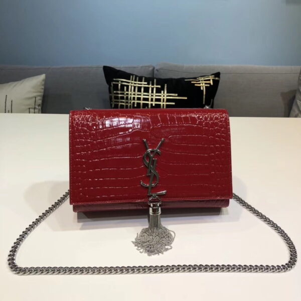 [REP 1:1] Saint Laurent Kate Small Chain Bag With Tassel In Embossed Burgundy For Women 7.8in/20cm YSL