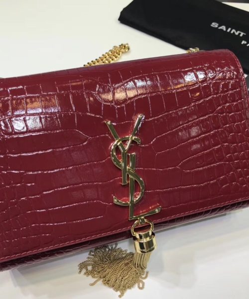 [REP 1:1] Saint Laurent Kate Small Chain Bag With Tassel In Embossed Burgundy For Women 7.8in/20cm YSL