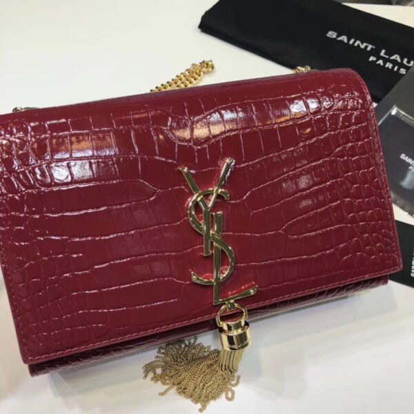 [REP 1:1] Saint Laurent Kate Small Chain Bag With Tassel In Embossed Burgundy For Women 7.8in/20cm YSL