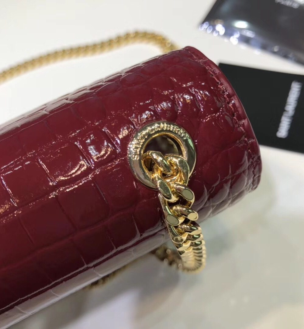 [REP 1:1] Saint Laurent Kate Small Chain Bag With Tassel In Embossed Burgundy For Women 7.8in/20cm YSL