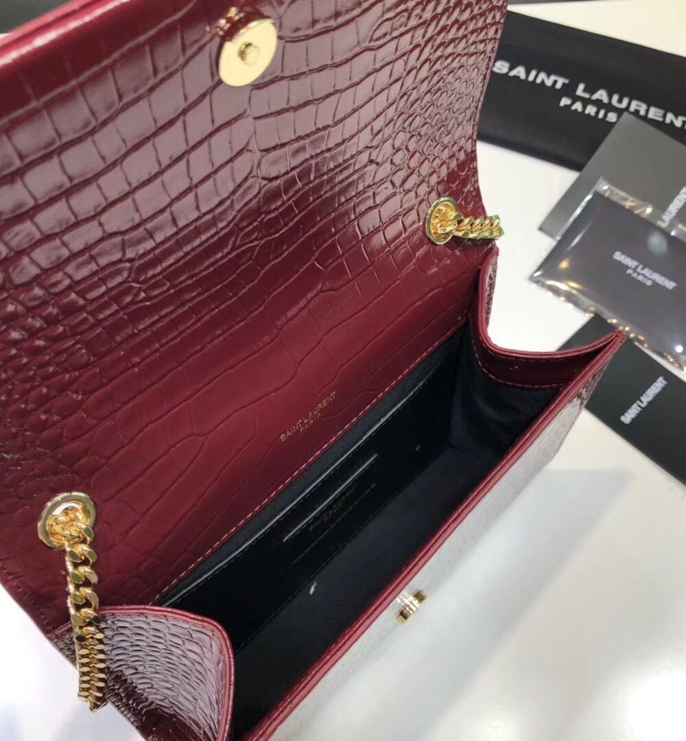 [REP 1:1] Saint Laurent Kate Small Chain Bag With Tassel In Embossed Burgundy For Women 7.8in/20cm YSL