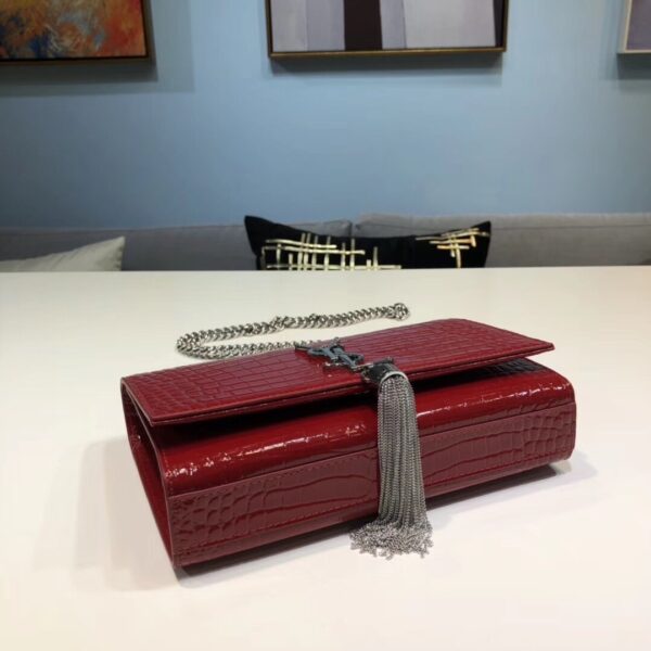 [REP 1:1] Saint Laurent Kate Small Chain Bag With Tassel In Embossed Burgundy For Women 7.8in/20cm YSL
