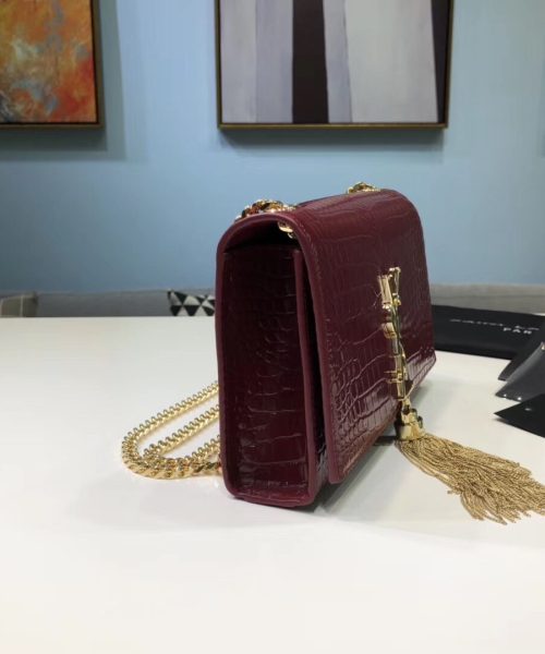 [REP 1:1] Saint Laurent Kate Small Chain Bag With Tassel In Embossed Burgundy For Women 7.8in/20cm YSL
