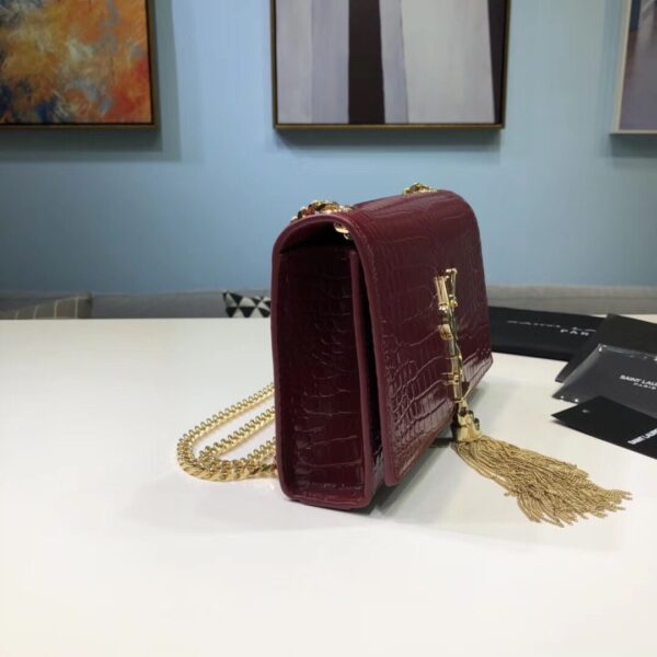 [REP 1:1] Saint Laurent Kate Small Chain Bag With Tassel In Embossed Burgundy For Women 7.8in/20cm YSL