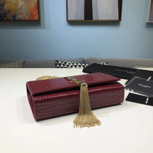 [REP 1:1] Saint Laurent Kate Small Chain Bag With Tassel In Embossed Burgundy For Women 7.8in/20cm YSL