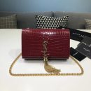 [REP 1:1] Saint Laurent Kate Small Chain Bag With Tassel In Embossed Burgundy For Women 7.8in/20cm YSL