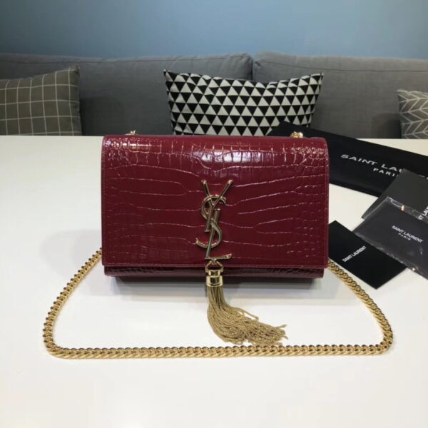 [REP 1:1] Saint Laurent Kate Small Chain Bag With Tassel In Embossed Burgundy For Women 7.8in/20cm YSL