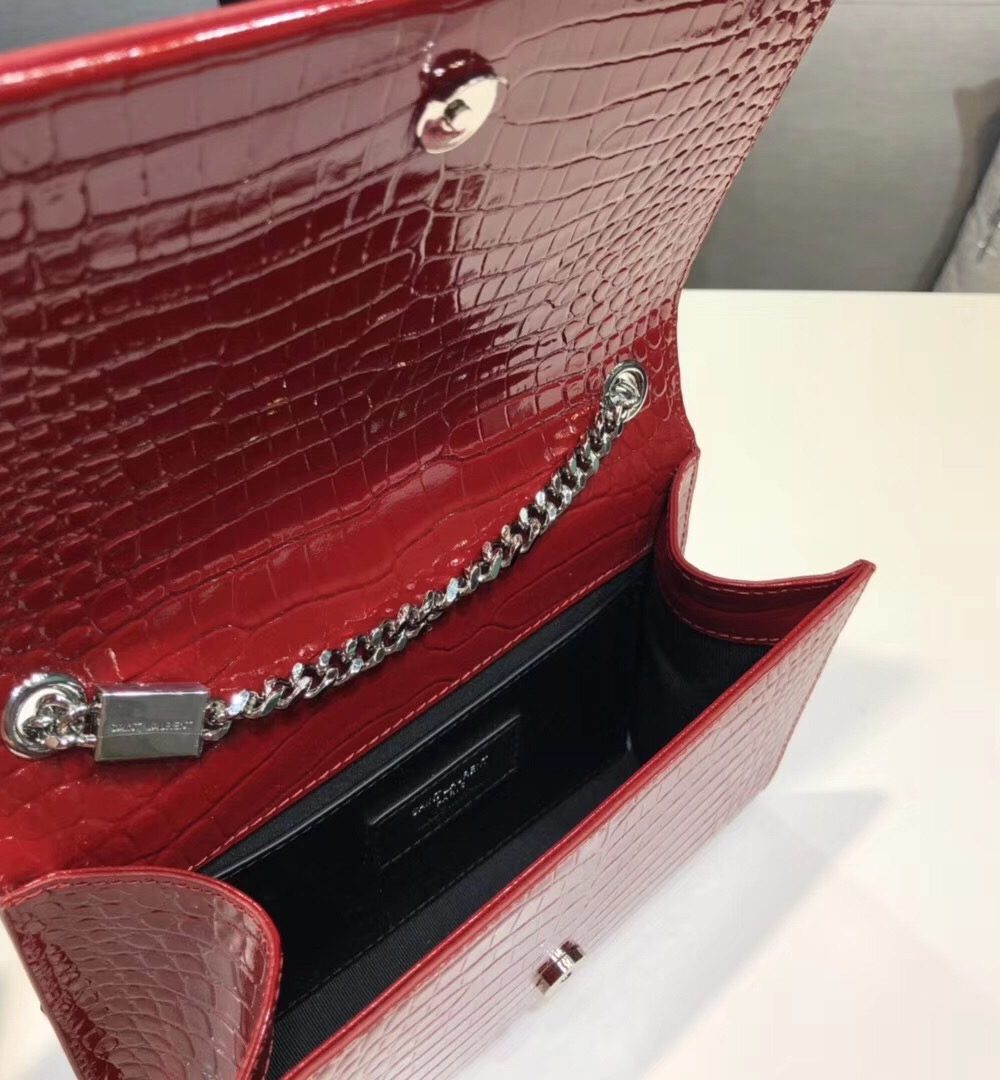 [REP 1:1] Saint Laurent Kate Small Chain Bag With Tassel In Embossed Burgundy For Women 7.8in/20cm YSL