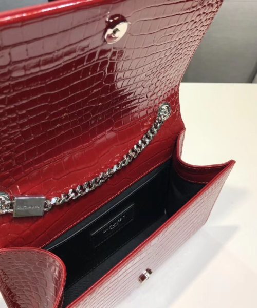 [REP 1:1] Saint Laurent Kate Small Chain Bag With Tassel In Embossed Burgundy For Women 7.8in/20cm YSL