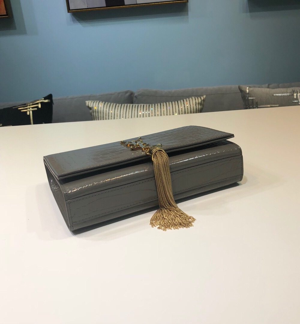 [REP 1:1] Saint Laurent Kate Small Chain Bag With Tassel In Embossed Green For Women 7.8in/20cm YSL