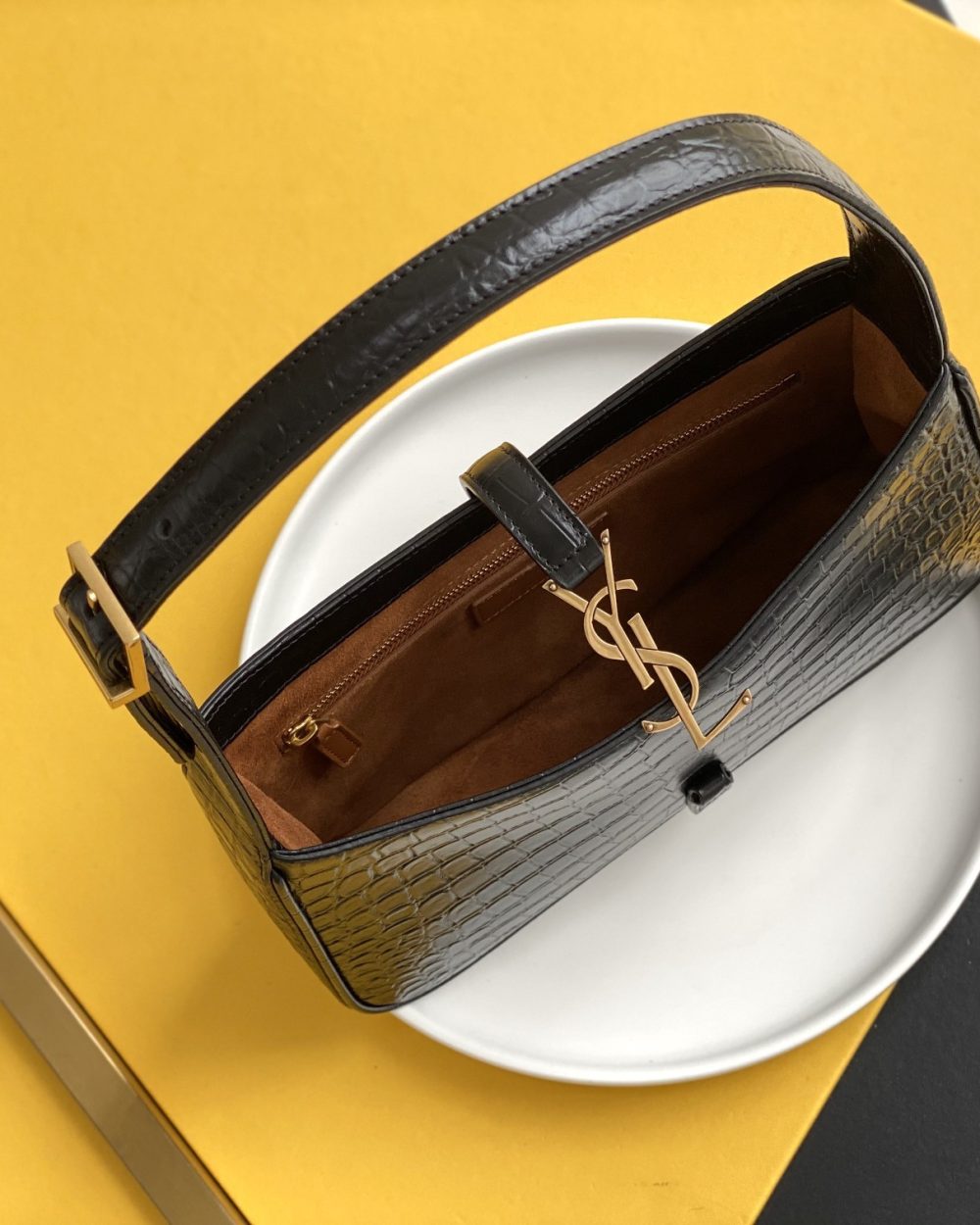 [REP 1:1] Saint Laurent LE 5 À 7 Hobo Bag Black In Embossed Material For Women 9in/23cm YSL 657228DZESW1062