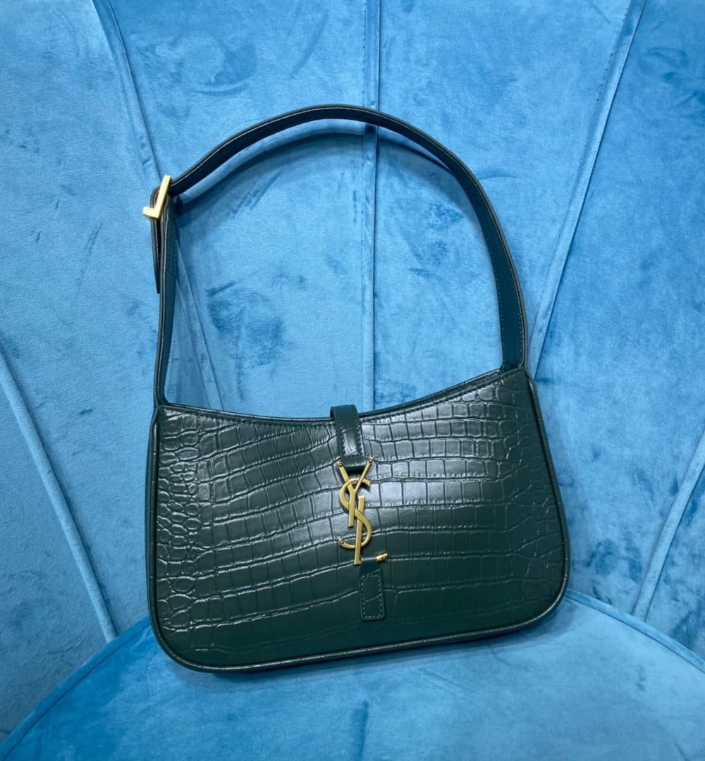 [REP 1:1] Saint Laurent Le 5 À 7 Hobo Bag In Crocodile Embossed Shiny Dark Green For Women 9in/23cm YSL 657228DZE0W3045