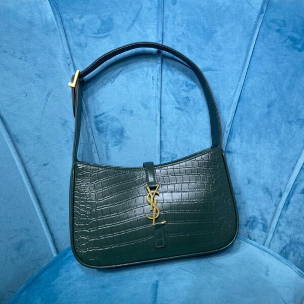 [REP 1:1] Saint Laurent Le 5 À 7 Hobo Bag In Crocodile Embossed Shiny Dark Green For Women 9in/23cm YSL 657228DZE0W3045