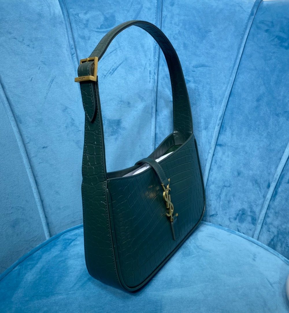 [REP 1:1] Saint Laurent Le 5 À 7 Hobo Bag In Crocodile Embossed Shiny Dark Green For Women 9in/23cm YSL 657228DZE0W3045