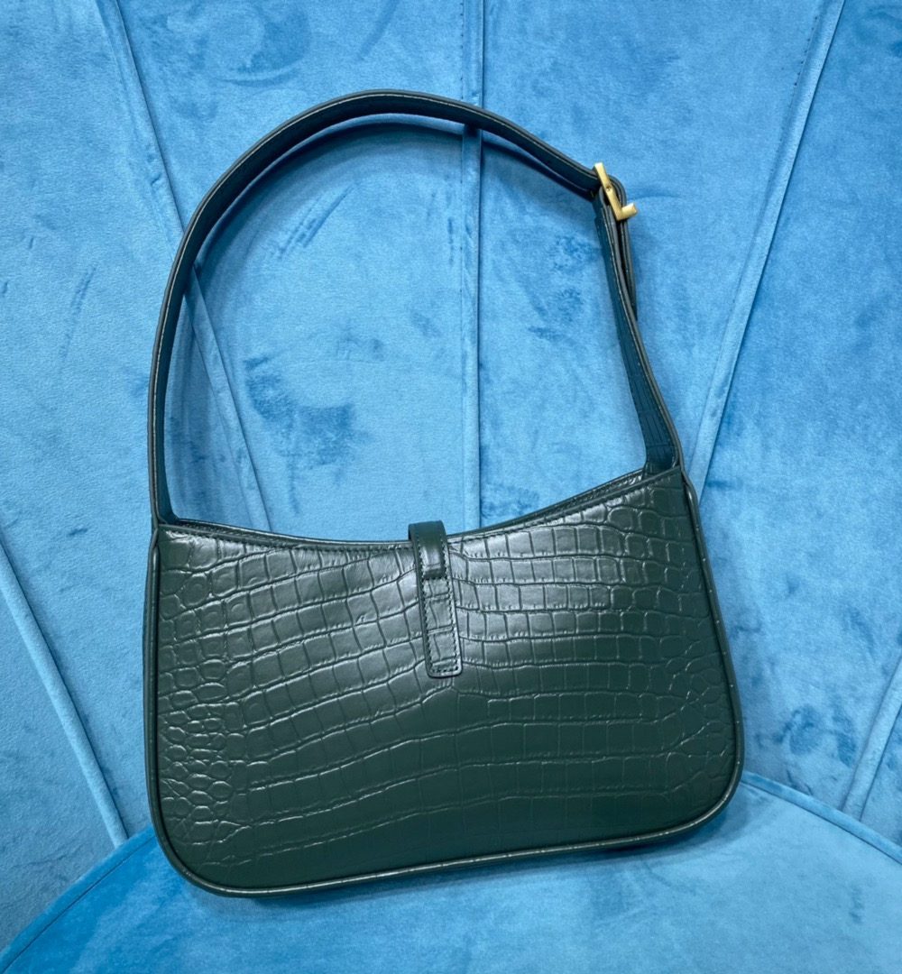 [REP 1:1] Saint Laurent Le 5 À 7 Hobo Bag In Crocodile Embossed Shiny Dark Green For Women 9in/23cm YSL 657228DZE0W3045
