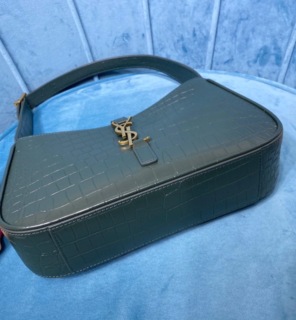 [REP 1:1] Saint Laurent Le 5 À 7 Hobo Bag In Crocodile Embossed Shiny Dark Green For Women 9in/23cm YSL 657228DZE0W3045