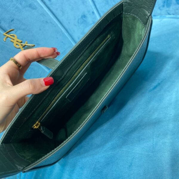 [REP 1:1] Saint Laurent Le 5 À 7 Hobo Bag In Crocodile Embossed Shiny Dark Green For Women 9in/23cm YSL 657228DZE0W3045
