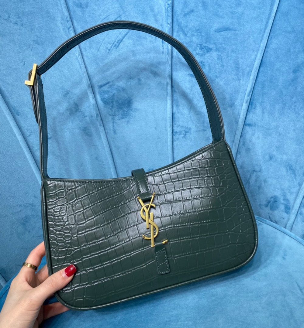 [REP 1:1] Saint Laurent Le 5 À 7 Hobo Bag In Crocodile Embossed Shiny Dark Green For Women 9in/23cm YSL 657228DZE0W3045