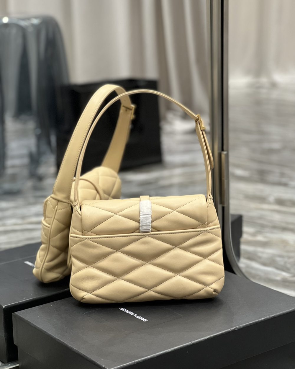 [REP 1:1] Saint Laurent Le 57 Hobo Shoulder Bag Beige For Women, Women's Bags 9.8in/25cm YSL