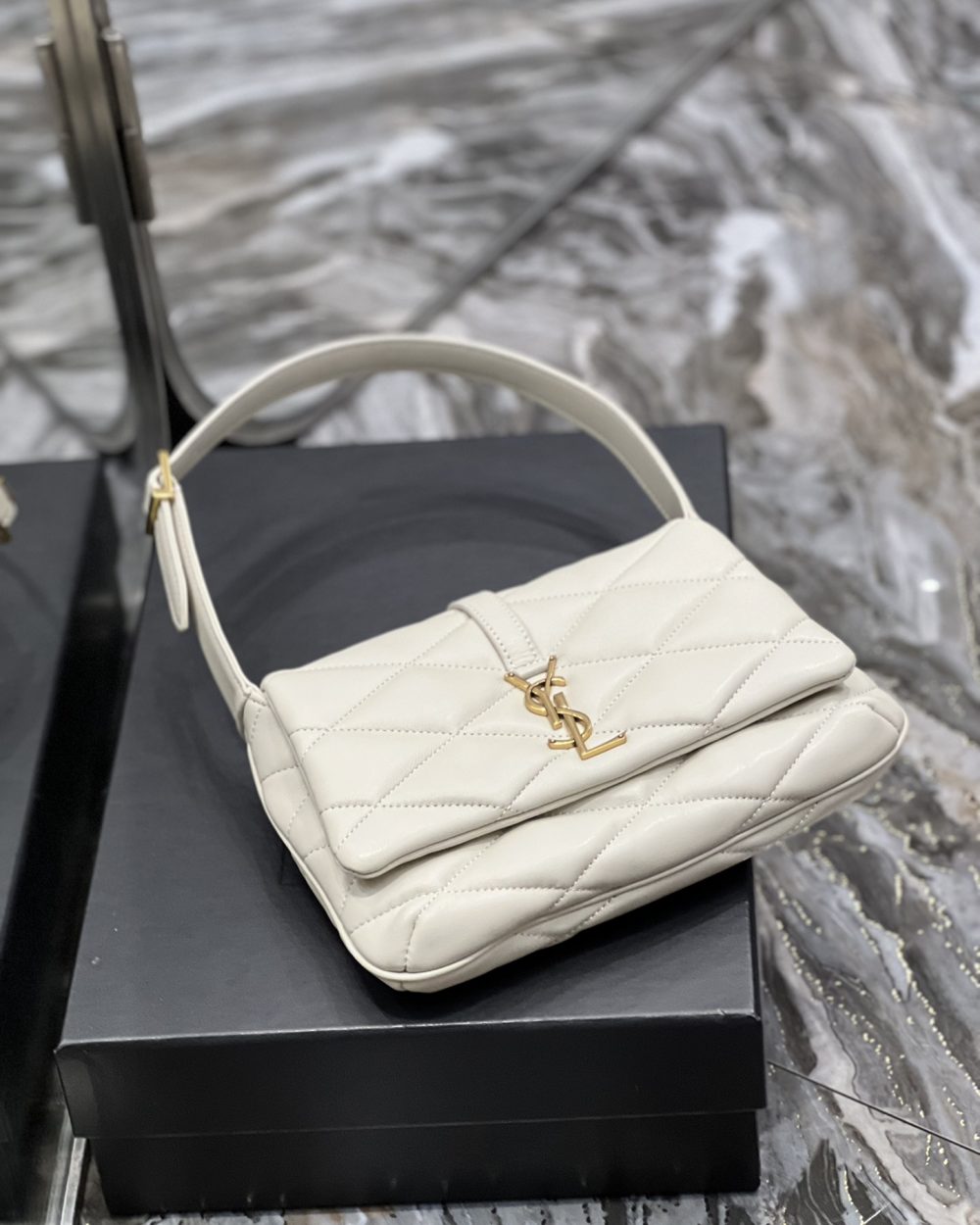 [REP 1:1] Saint Laurent Le 57 Hobo Shoulder Bag White For Women, Women's Bags 9.8in/25cm YSL 698567AAAO09207