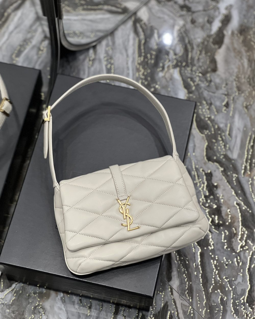 [REP 1:1] Saint Laurent Le 57 Hobo Shoulder Bag White For Women, Women's Bags 9.8in/25cm YSL 698567AAAO09207