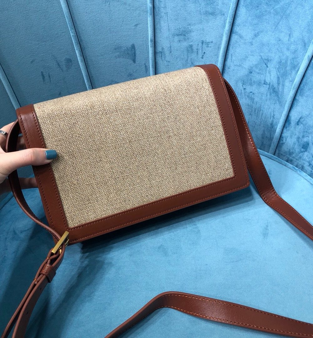 [REP 1:1] Saint Laurent Le Carré Satchel In Canvas And Box Natural Beige & Brick For Women 9in/23cm YSL