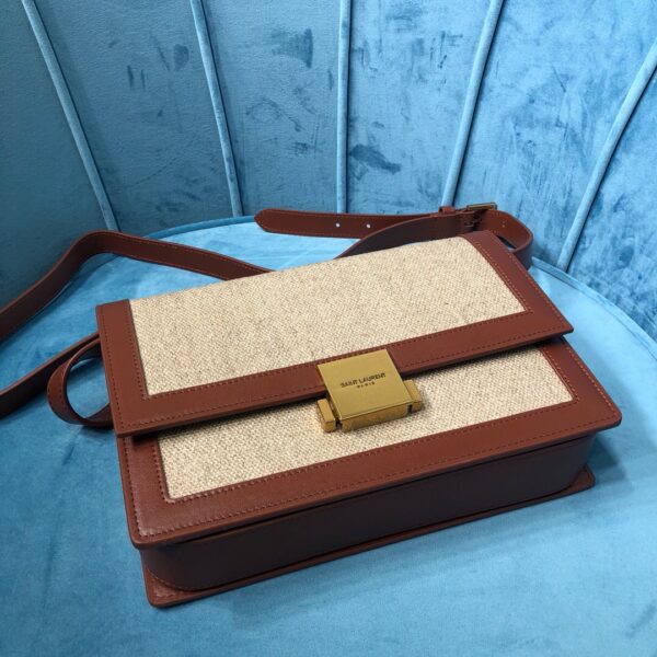 [REP 1:1] Saint Laurent Le Carré Satchel In Canvas And Box Natural Beige & Brick For Women 9in/23cm YSL
