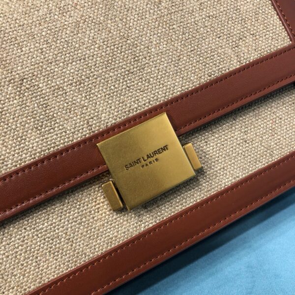 [REP 1:1] Saint Laurent Le Carré Satchel In Canvas And Box Natural Beige & Brick For Women 9in/23cm YSL