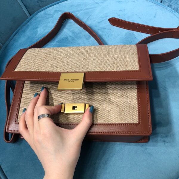 [REP 1:1] Saint Laurent Le Carré Satchel In Canvas And Box Natural Beige & Brick For Women 9in/23cm YSL