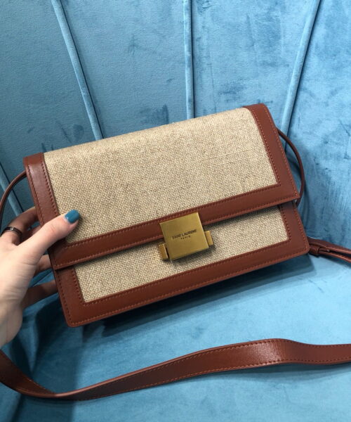 [REP 1:1] Saint Laurent Le Carré Satchel In Canvas And Box Natural Beige & Brick For Women 9in/23cm YSL