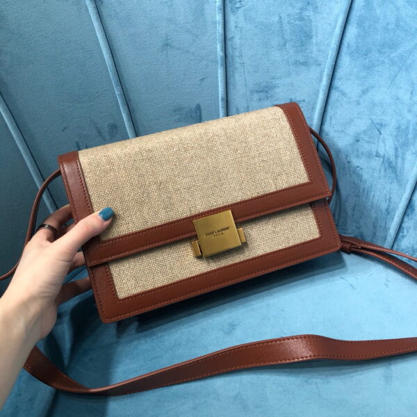 [REP 1:1] Saint Laurent Le Carré Satchel In Canvas And Box Natural Beige & Brick For Women 9in/23cm YSL