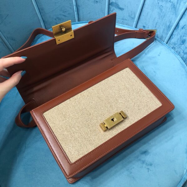[REP 1:1] Saint Laurent Le Carré Satchel In Canvas And Box Natural Beige & Brick For Women 9in/23cm YSL
