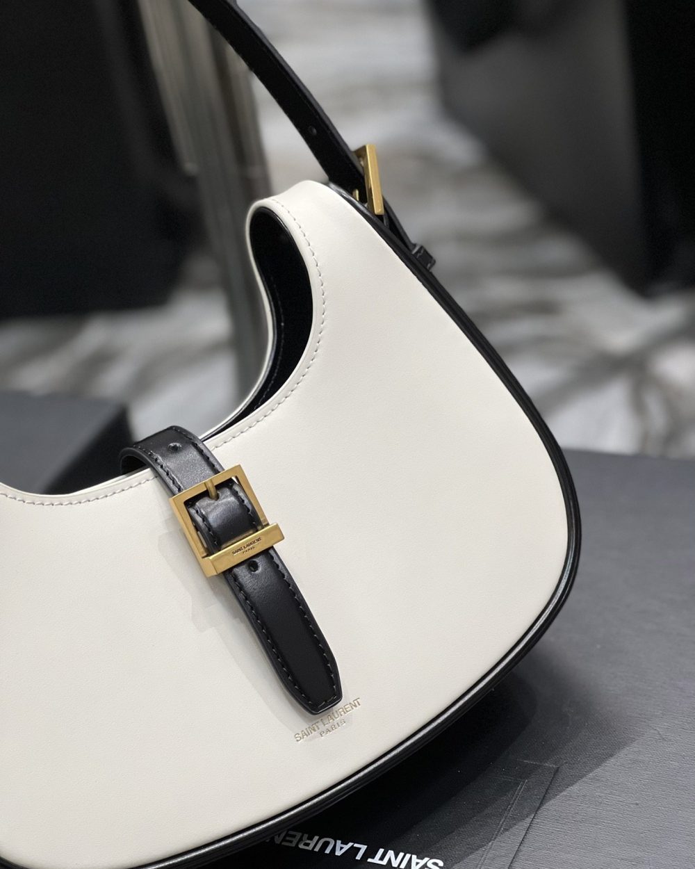 [REP 1:1] Saint Laurent Le Fermoir Hobo Bag White With Gold Hardware For Women 9.4in/24cm YSL